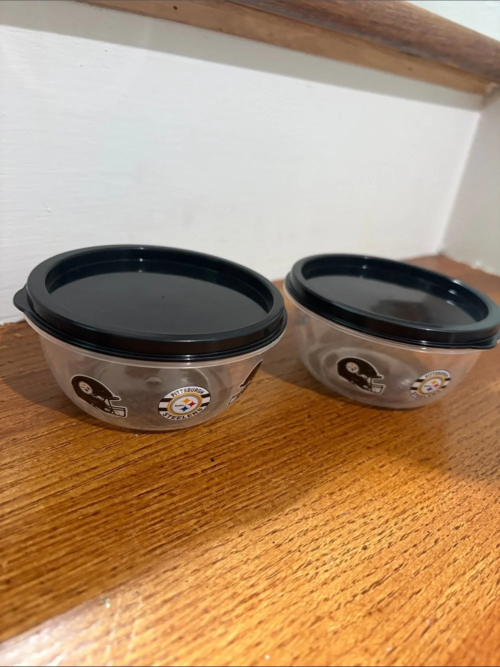 2 Pittsburgh Steelers Clear Small Snack Bowls with Black Lids
